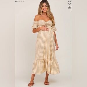 PinkBlush Maternity Gingham Off-Shoulder Maternity Dress